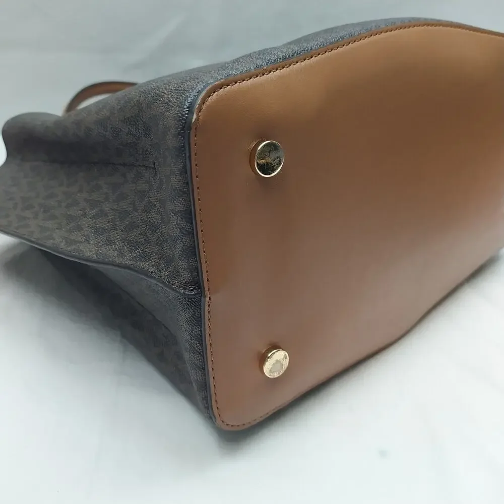 Michael Kors Arielle Brown Leather Double Handles Satchel Bag - Picture 16 of 16